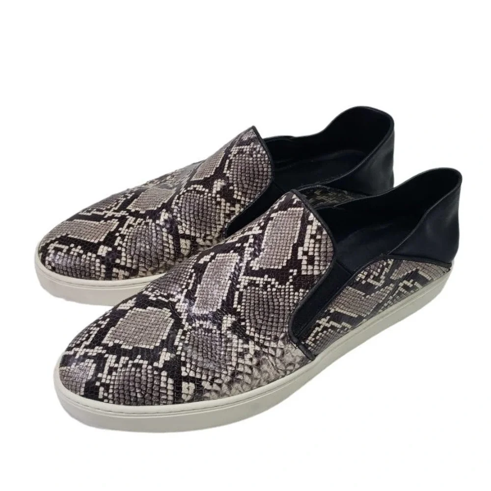 Vince Garvey Slip On Leather Snake Print Shoes Women's 9.5 Black Grey Ivory - Picture 1 of 12
